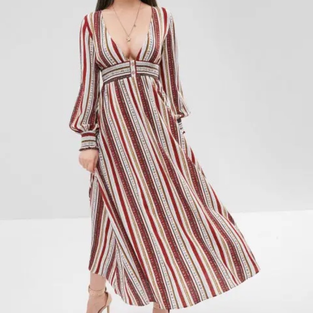 Smocked Striped Maxi Dress (New)